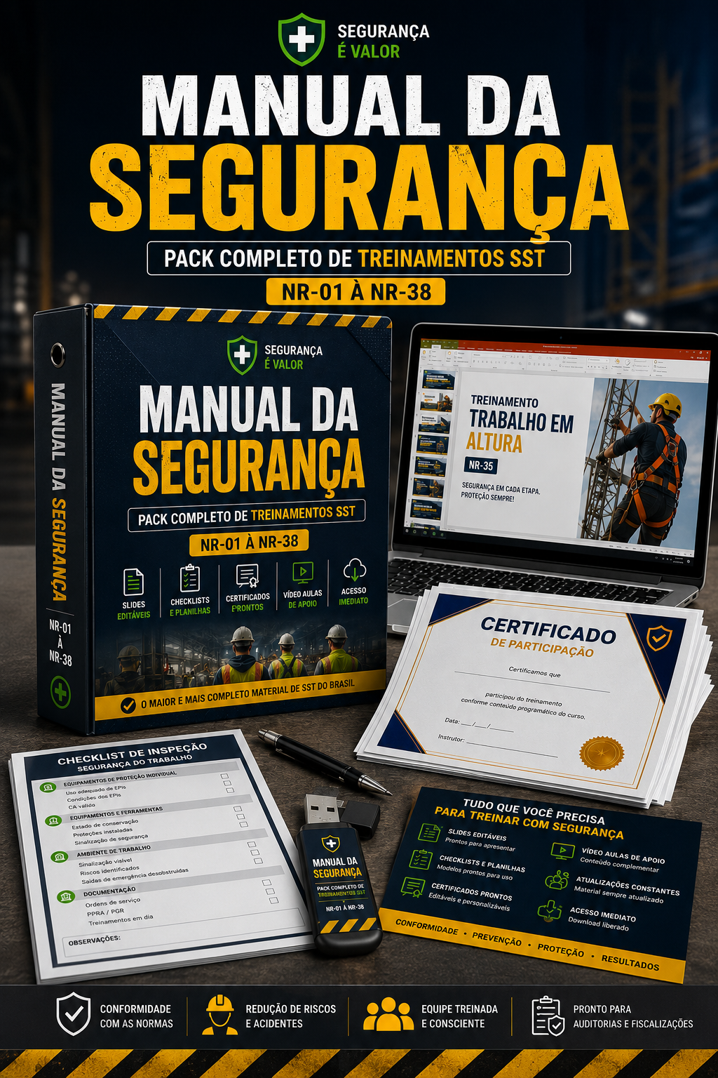 Manual da Segurança — Pack completo de treinamentos SST (NR-01 à NR-38)